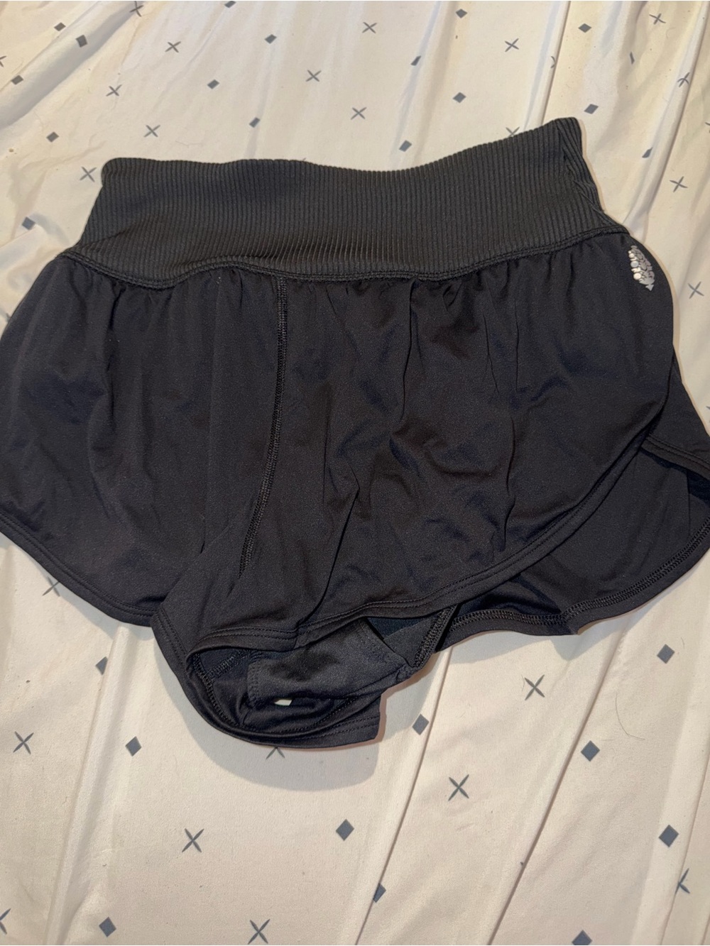 Free People Black Ribbed Athletic Skort with Inner Shorts